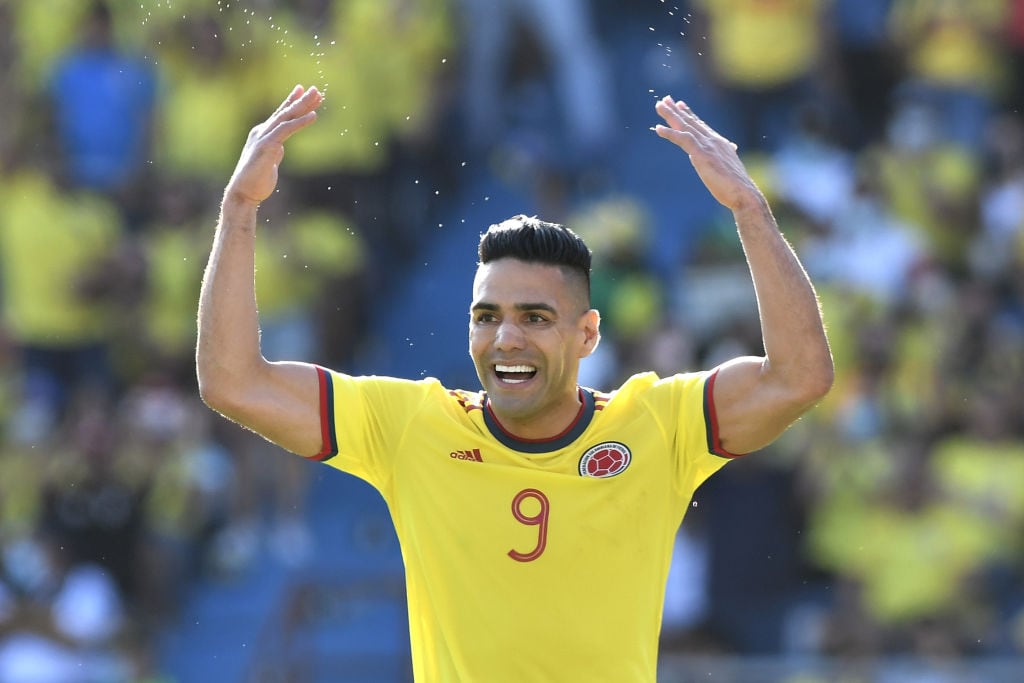 BARRANQUILLA, COLOMBIA - JANUARY 28: Radamel Falcao of Colombia reacts  during a match between Colombia and Peru as part of FIFA World Cup Qatar 2022 Qualifiers at Roberto Melendez Metropolitan Stadium on January 28, 2022 in Barranquilla, Colombia. (Photo by Gabriel Aponte/Getty Images)