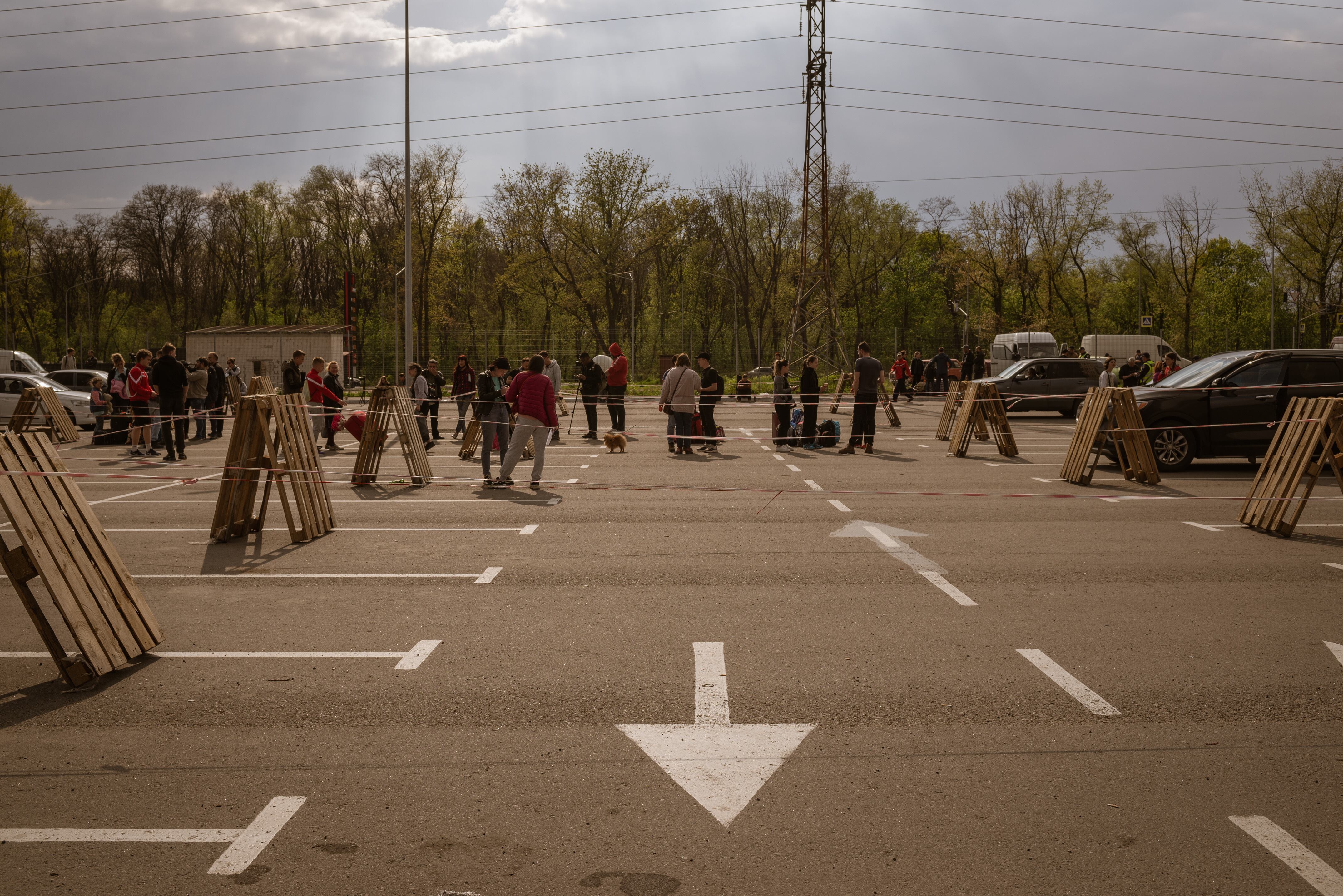 ZAPORIZHZHIA, UKRAINE - MAY 2 : Evacuation centre that recieves people fleeing inside Zaporizhzhia region and Mariupol. Cars and vans arrive with IDPs from several cities and villages most from russian occupied territories. Zaporizhzhia on May 2, 2022. (Photo by Andre Luis Alves/Anadolu Agency via Getty Images)