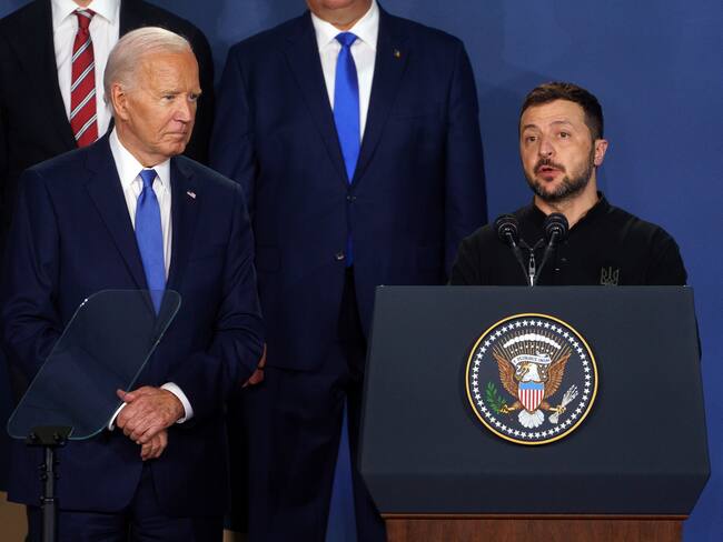 Presidente de Estados Unidos Joe Biden y Presidente de Ucrania Volodímir Zelenski. Foto: EFE/EPA/WILL OLIVER