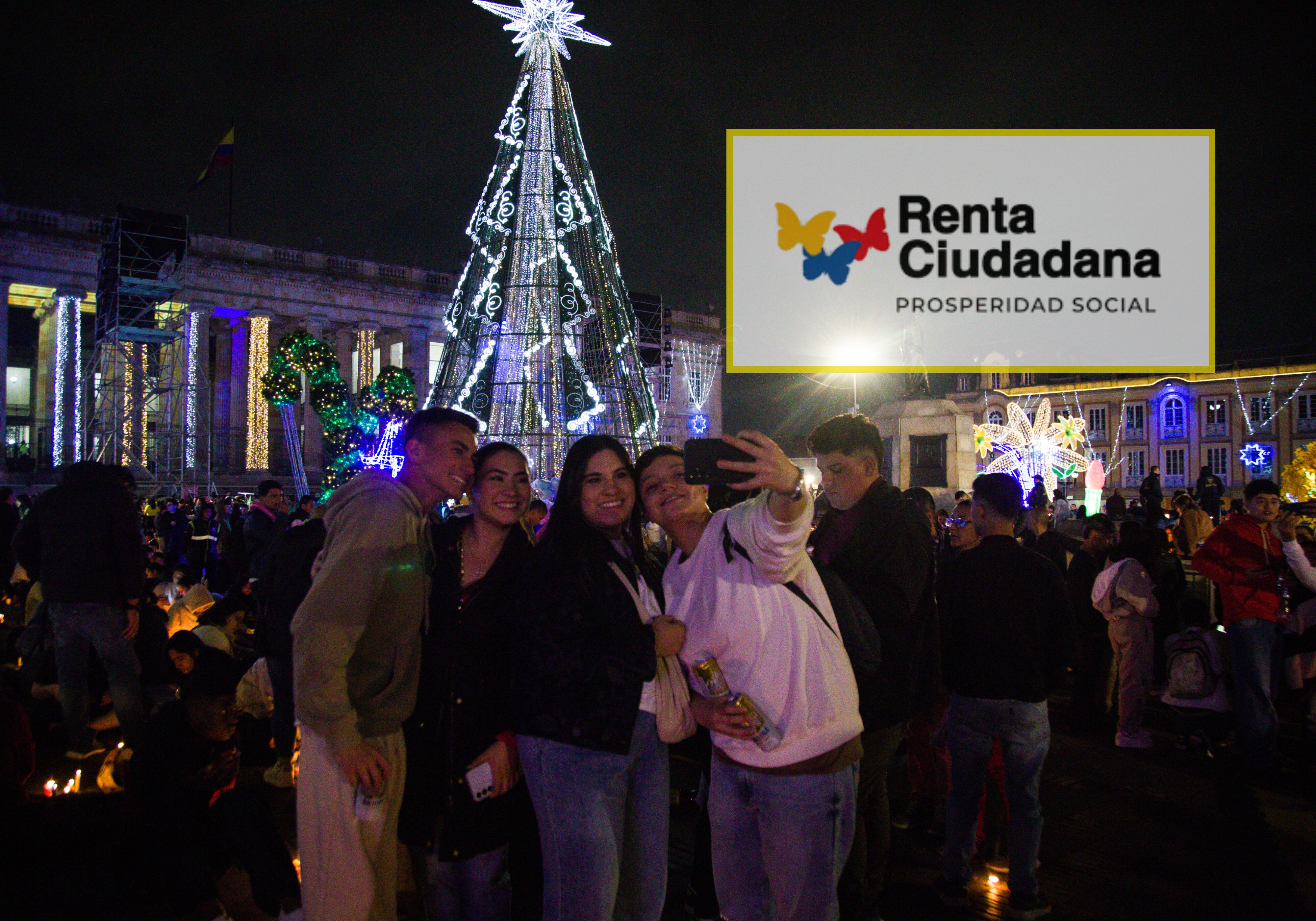 Alumbrado navideño en la Plaza de Bolívar (Colprensa - Catalina Olaya) y el logo del programa social Renta Ciudadana
