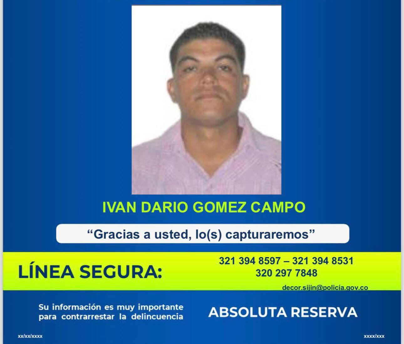 Incrementan recompensa para ubicar al presunto responsable del doble feminicidio en Chinú. Foto: Policía Nacional - Gobernación de Córdoba.