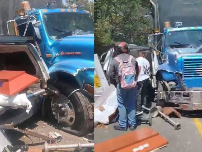 En la Zona Bananera carroza fúnebre chocó con camión y cadáver quedó en plena vía pública