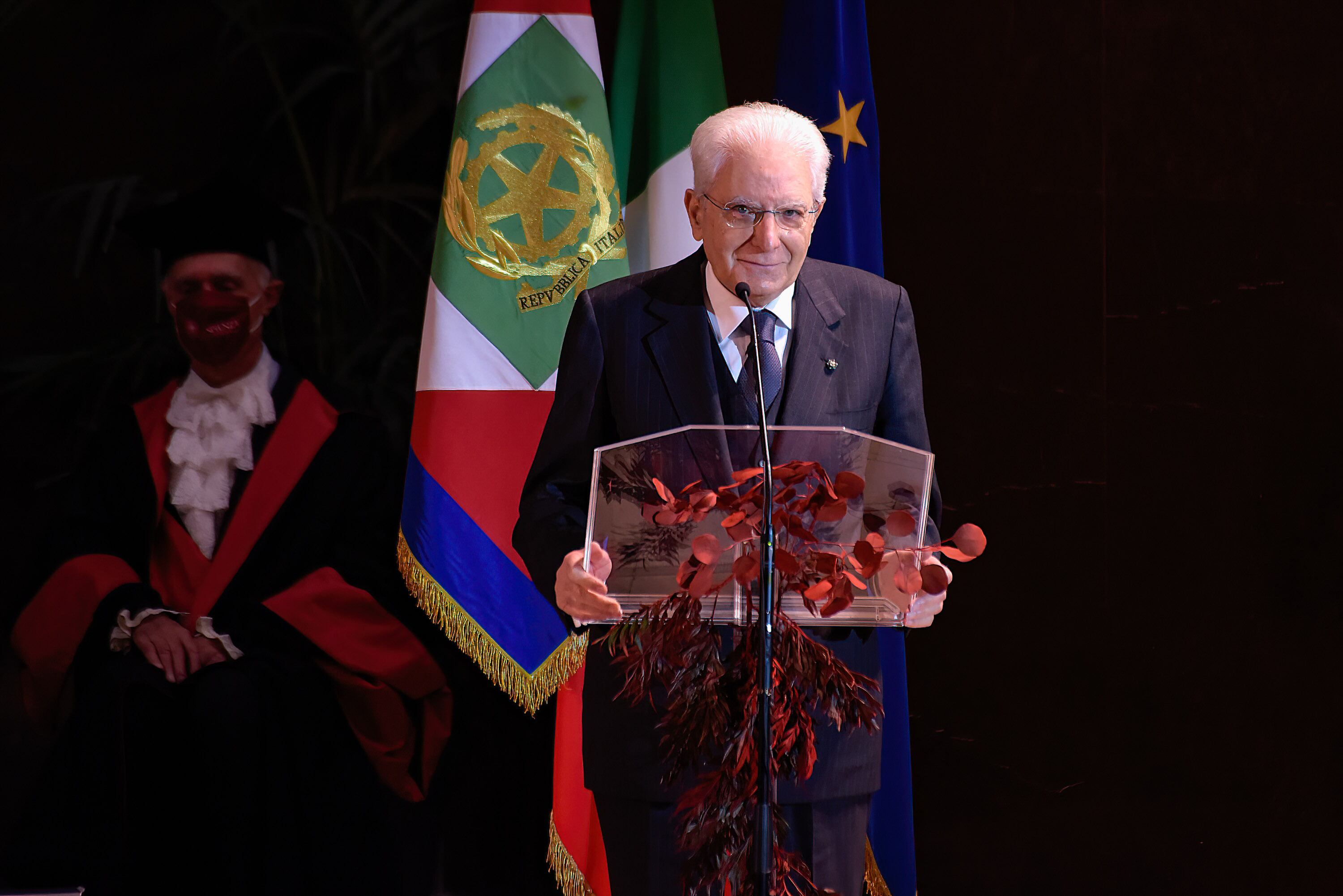 ROME, ITALY - 2021/11/22: President of the Italian Republic Sergio Mattarella speaks during the inauguration ceremony of the academic year, the 719th since its foundation, of the La Sapienza University of Rome. (Photo by Vincenzo Nuzzolese/SOPA Images/LightRocket via Getty Images)