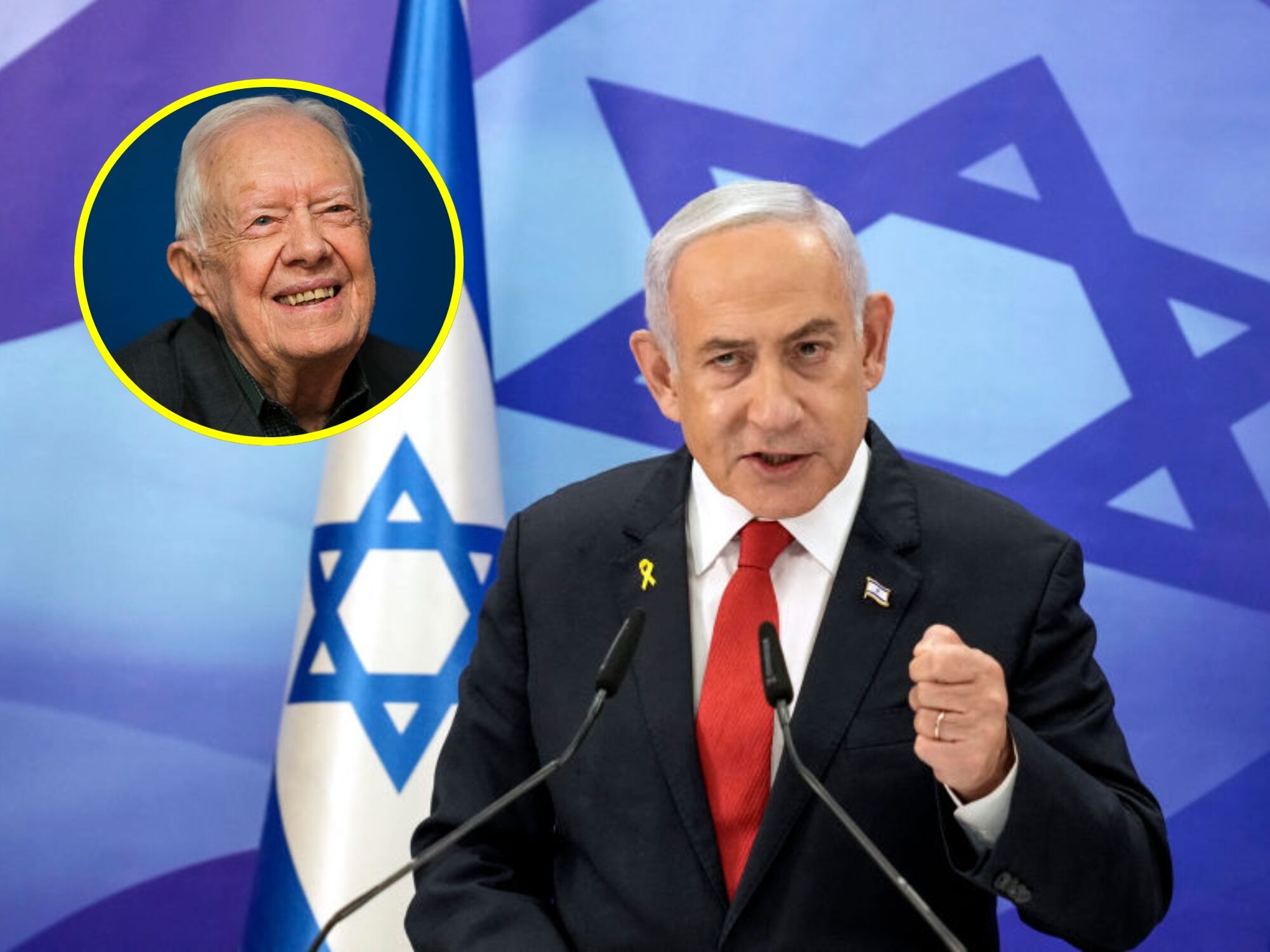 Benjamín Netanyahu. I Foto: MAYA ALLERUZZO/POOL/AFP via Getty Images. Jimmy Carter. I Foto: Drew Angerer/Getty Images.