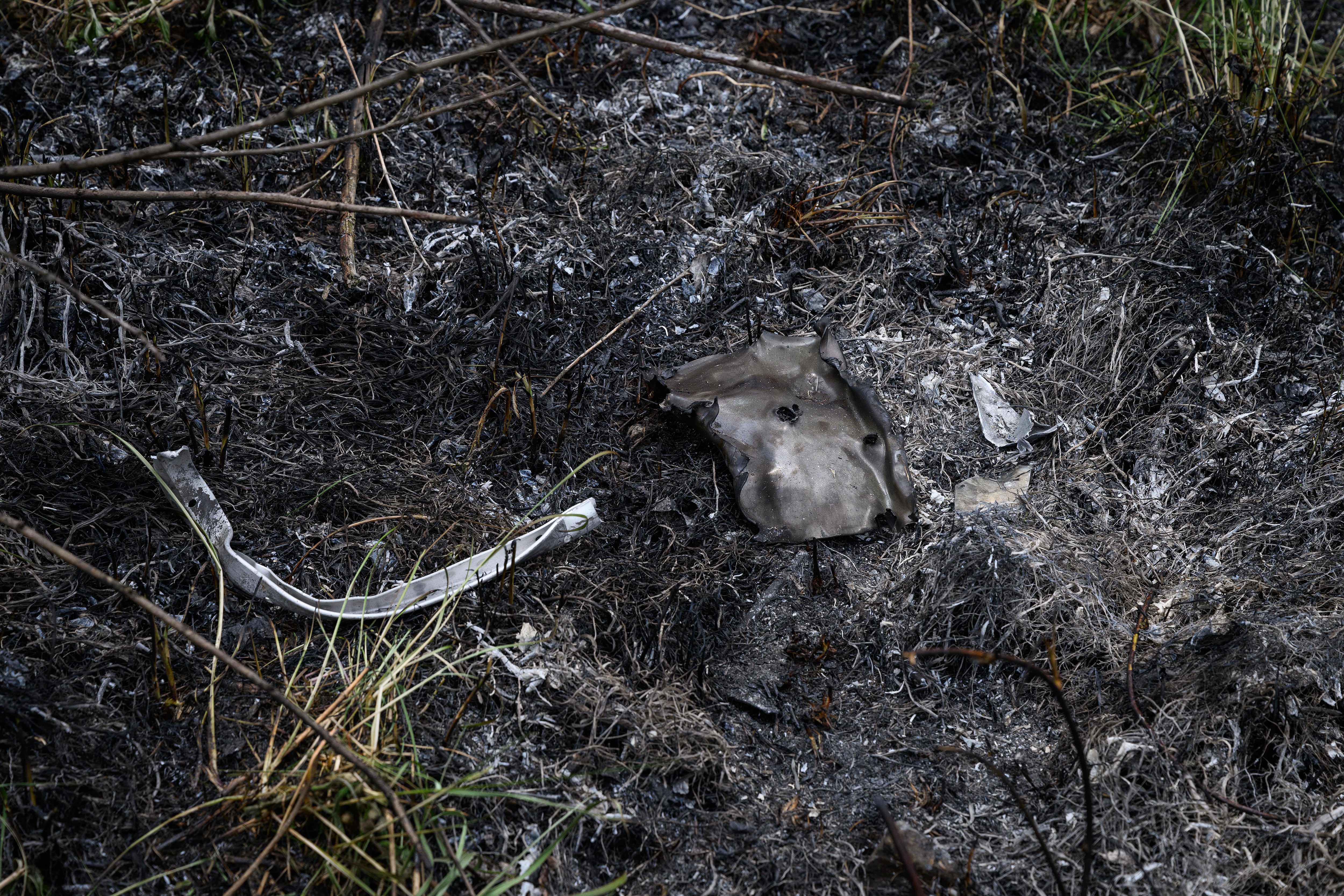 LVIV, UKRAINE - MAY 04: Possible shards of metal from the missile are seen in the area around an electricity substation on the morning after a rocket strike, on May 04, 2022 near Lviv, Ukraine. At around 8:30pm local time on May 03, a series of rocket strikes hit targets across Lviv, with columns of smoke filling the sky over the city. Lviv Mayor Andriy Sadovyi said on the social media service Telegram that multiple power substations have been damaged by missile strikes, injuring at least two people, with some parts of the city experiencing power outages. (Photo by Leon Neal/Getty Images)