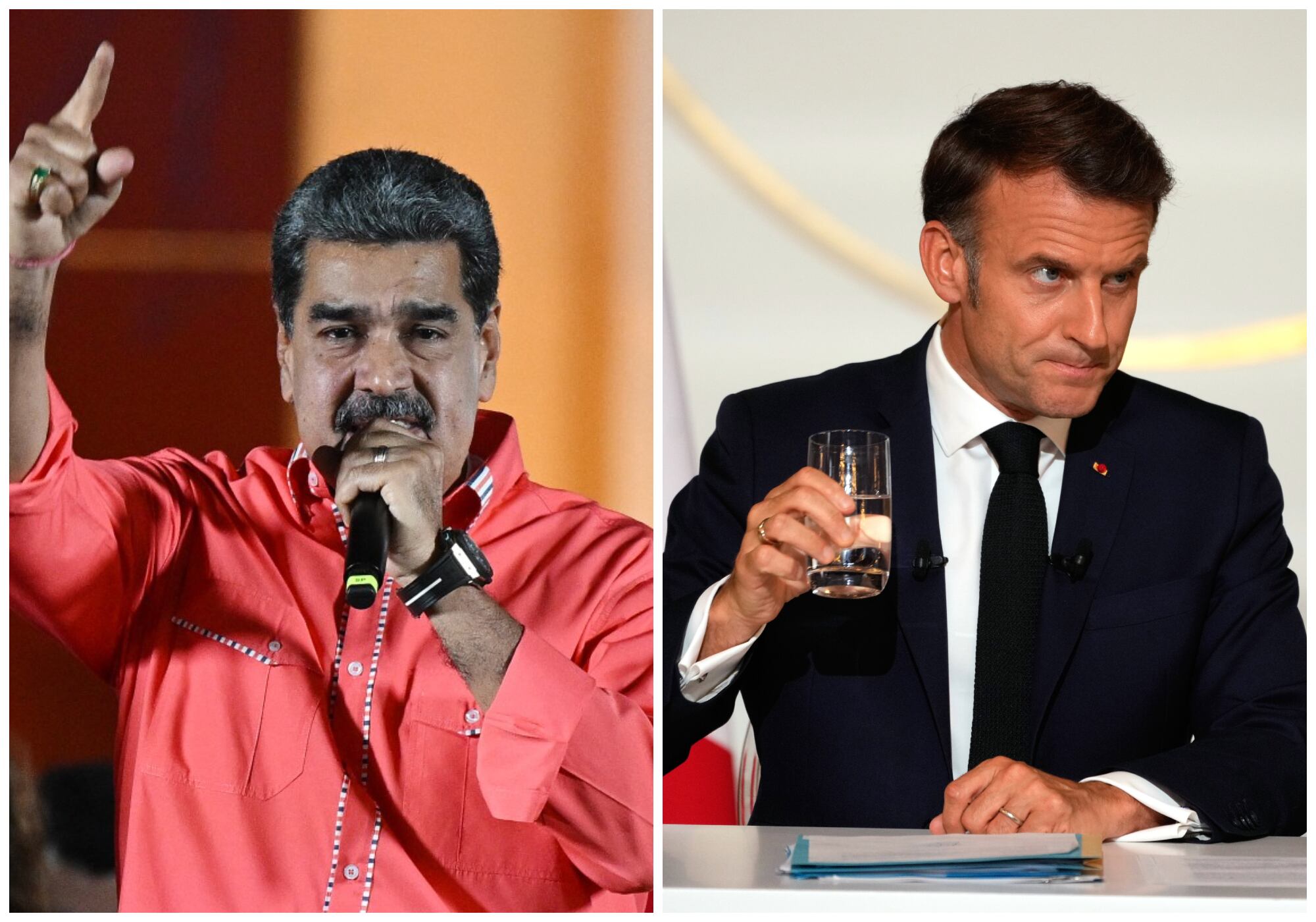 Nicolás Maduro, presidente de Venezuela, y Emmanuel Macron, presidente de Francia. Fotos: AFP.