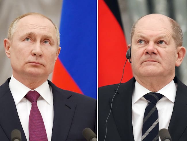 Foto de referencia de Olaf Scholz, el canciller alemán, y Vladimir Putin, presidente de Rusia. Photo: Kay Nietfeld/dpa (Photo by Kay Nietfeld/picture alliance via Getty Images)