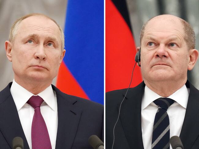 Foto de referencia de Olaf Scholz, el canciller alemán, y Vladimir Putin, presidente de Rusia. Photo: Kay Nietfeld/dpa (Photo by Kay Nietfeld/picture alliance via Getty Images)