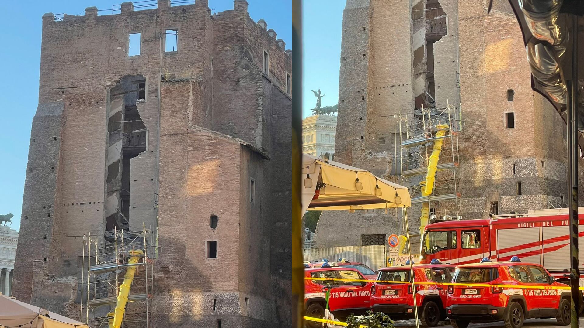 Derrumbe parte de una torre medieval en el centro de Roma. Foto: Suministradas a W Radio