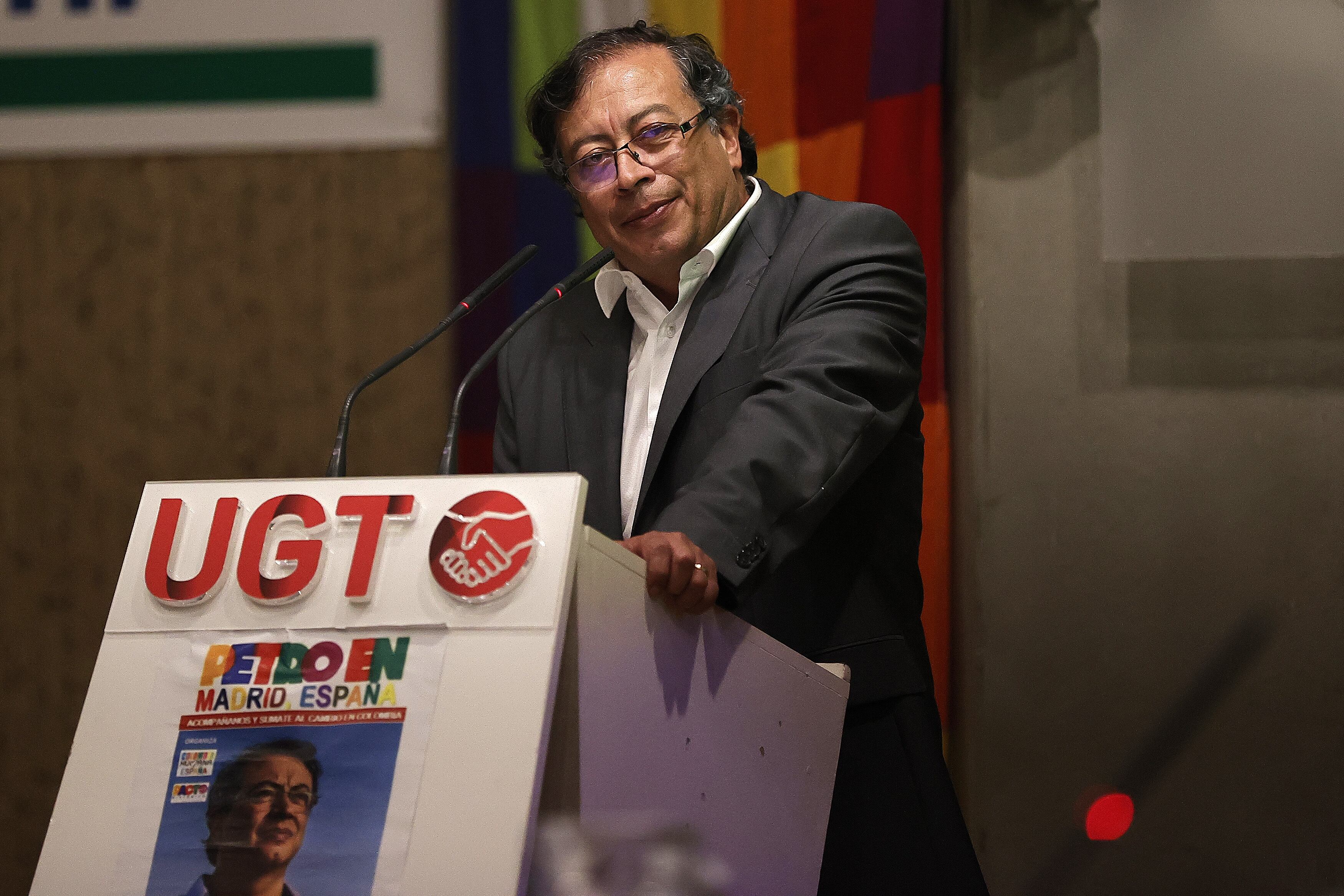 MADRID, SPAIN - JANUARY 10: Colombian senator and opposition leader presidential candidate Gustavo Petro attends a rally in Madrid, Spain on January 10, 2022 ahead of the May 27 Colombian presidential elections. (Photo by Burak Akbulut/Anadolu Agency via Getty Images)
