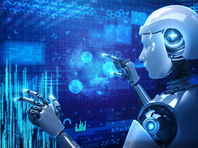 Artificial Intelligence robot control aerospace with using hologram UI.