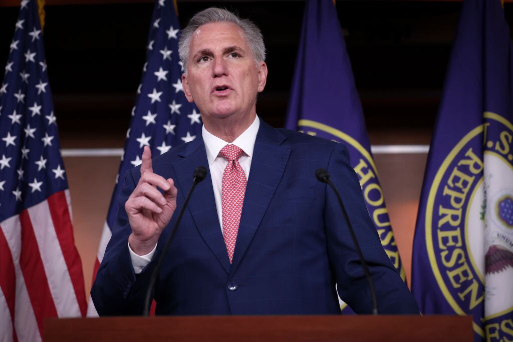 WASHINGTON, DC - JULY 29: House Minority Leader Kevin McCarthy (R-CA) answers questions during a press conference at the U.S. Capitol on July 29, 2022 in Washington, DC. During the press conference, McCarthy said he had no recollection of speaking with former White House aide Cassidy Hutchinson on January 6, 2020. (Photo by Win McNamee/Getty Images)