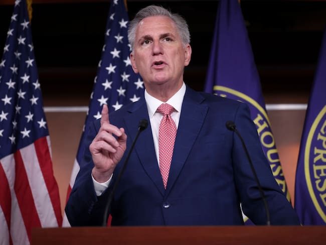WASHINGTON, DC - JULY 29: House Minority Leader Kevin McCarthy (R-CA) answers questions during a press conference at the U.S. Capitol on July 29, 2022 in Washington, DC. During the press conference, McCarthy said he had no recollection of speaking with former White House aide Cassidy Hutchinson on January 6, 2020. (Photo by Win McNamee/Getty Images)