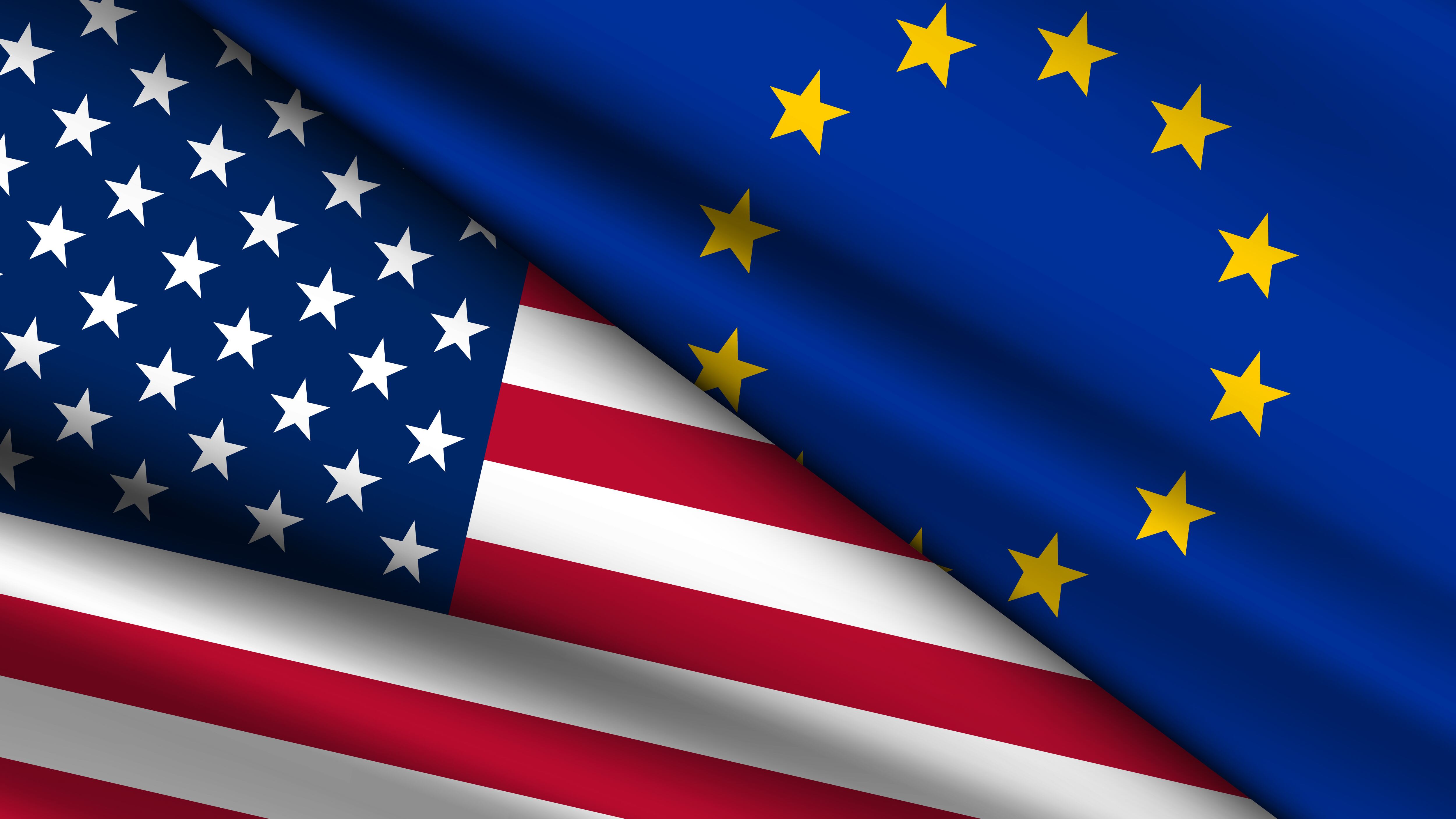 Banderas de Estados Unidos y Unión Europea. Foto: Getty Images