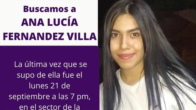 Ana Lucía Fernández, desapareció desde el 21 de septiembre. Foto: Cortesía