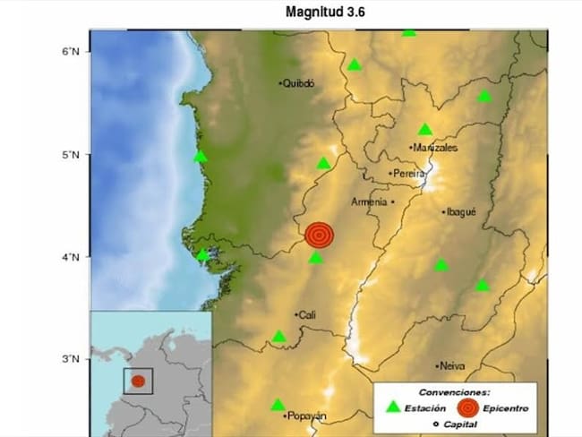 Sismo de 3.6 grados se registró en el Valle del Cauca. Foto: Servicio Geológico Colombiano.
