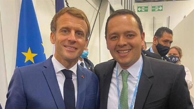 Encuentro entre el alcalde de Manizales y el presidente de Francia. . Foto: Crédito: Alcaldía de Manizales