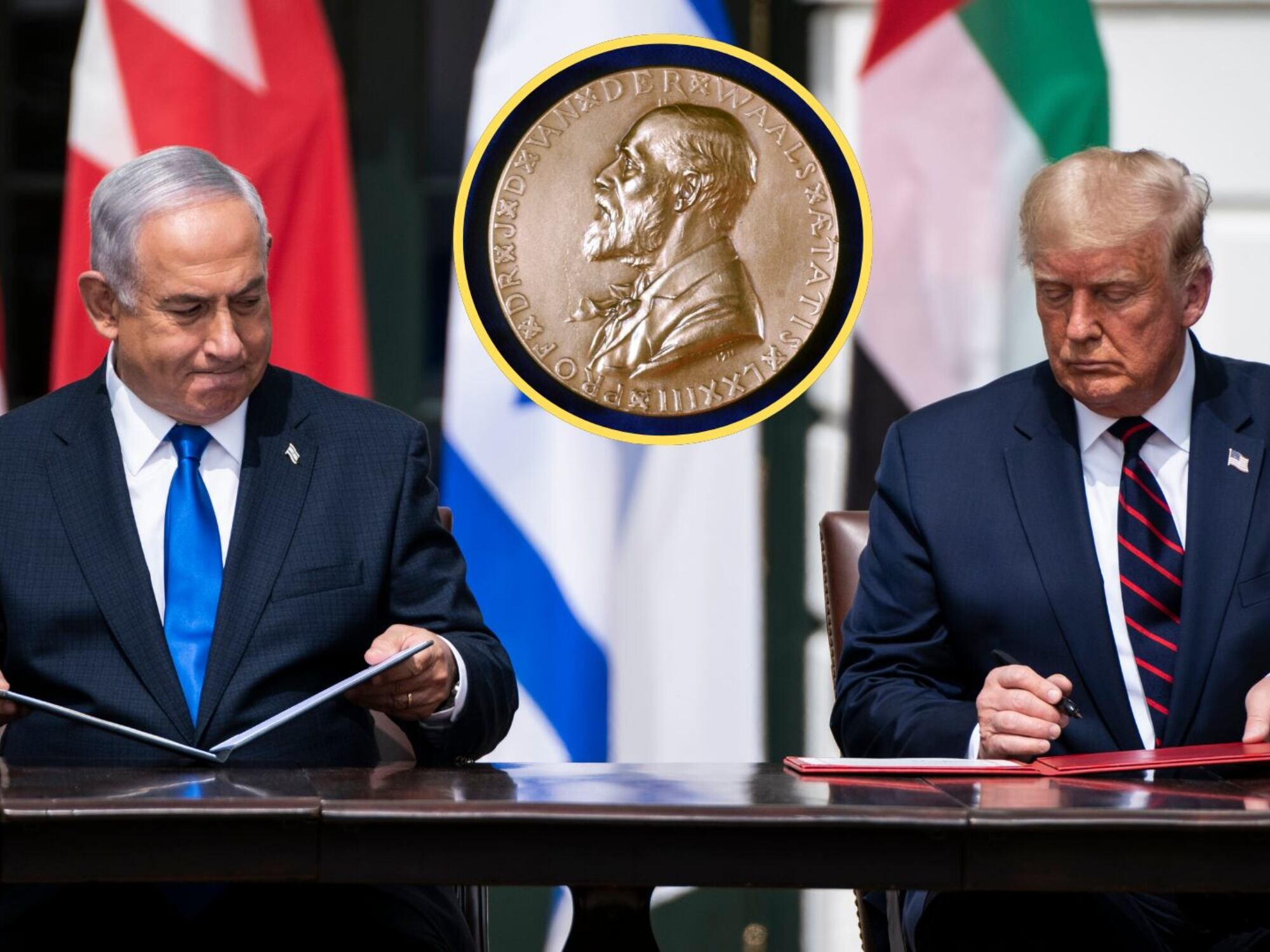 Benjamín Netanyahu, Donald Trump y Premio Nobel. Fotos: Jabin Botsford/Getty Images 