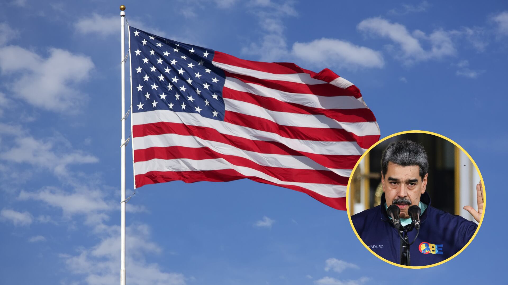 Nicolas Maduro, presidente de Venezuela, bandera de Estados unidos. Foto: Jesus Vargas/Getty Images/Getty Images
