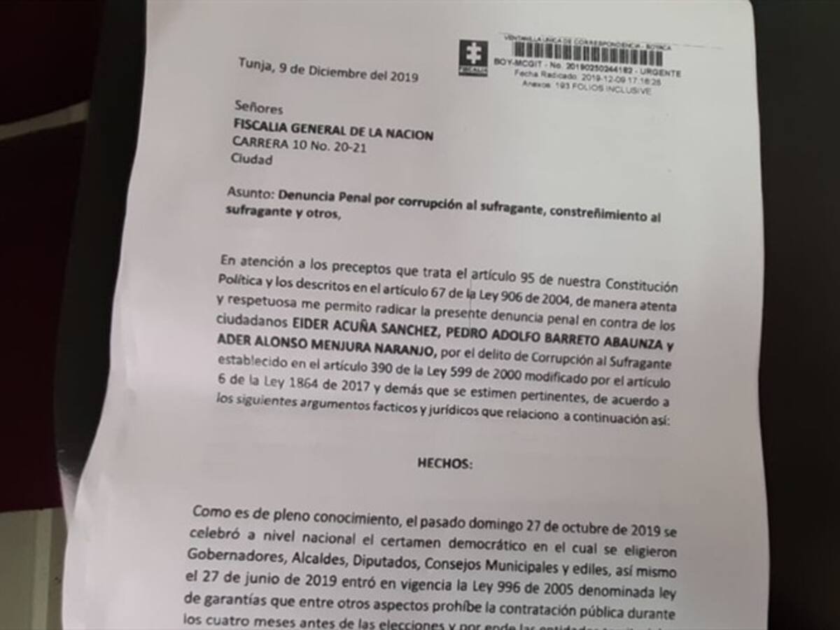 Denuncia penal contra alcaldes actual y electo de San José de Pare, Boyacá