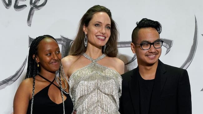 Zahara Jolie-Pitt, Angelina Jolie y Maddox Jolie-Pitt asisten al estreno en Japón de 'Maléfica: Mistress of Evil' el 03 de octubre de 2019 en Tokio, Japón.. Foto: Getty Images/ Christopher Jue