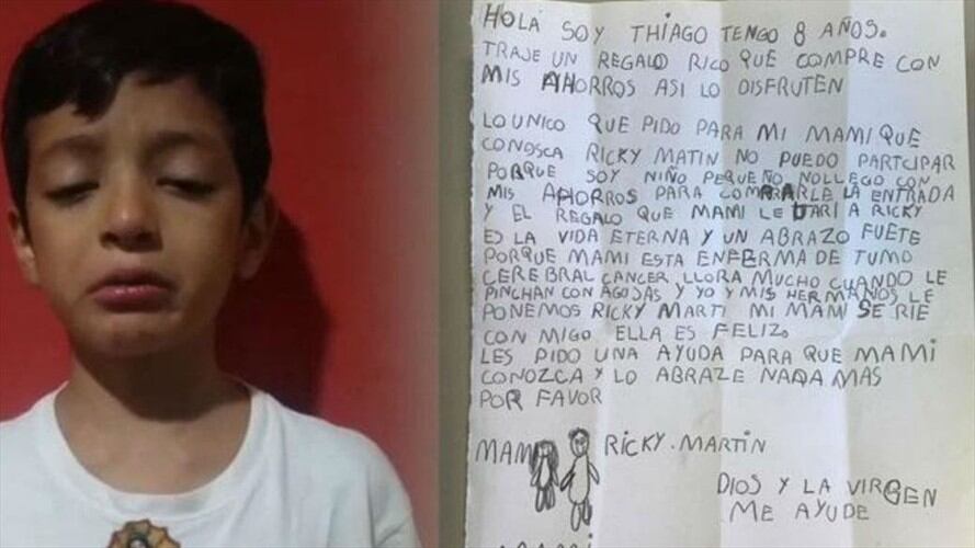 El pequeño envío un desayuno a un programa de televisión que estaba regalando la posibilidad de conocer al artista puertoriqueño.. Foto: Cortesía eldoce.tv