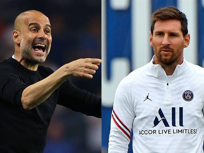 Pep Guardiola, entrenador del Manchester City, y Lionel Messi, jugador del PSG. Foto: Alexander Hassenstein - UEFA/UEFA via Getty Images / Aurelien Meunier - PSG/PSG via Getty Images