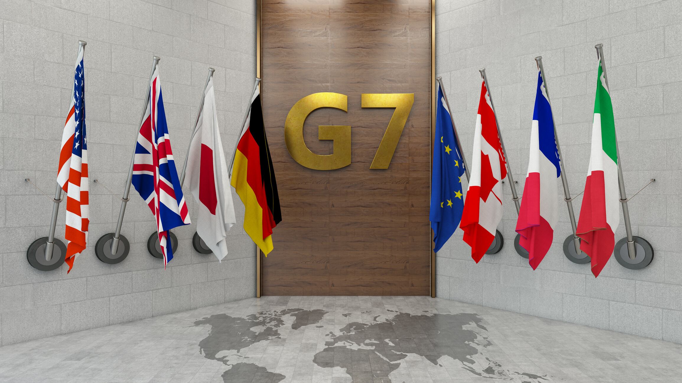 Banderas pertenecientes al G7. I Foto: Getty Images.
