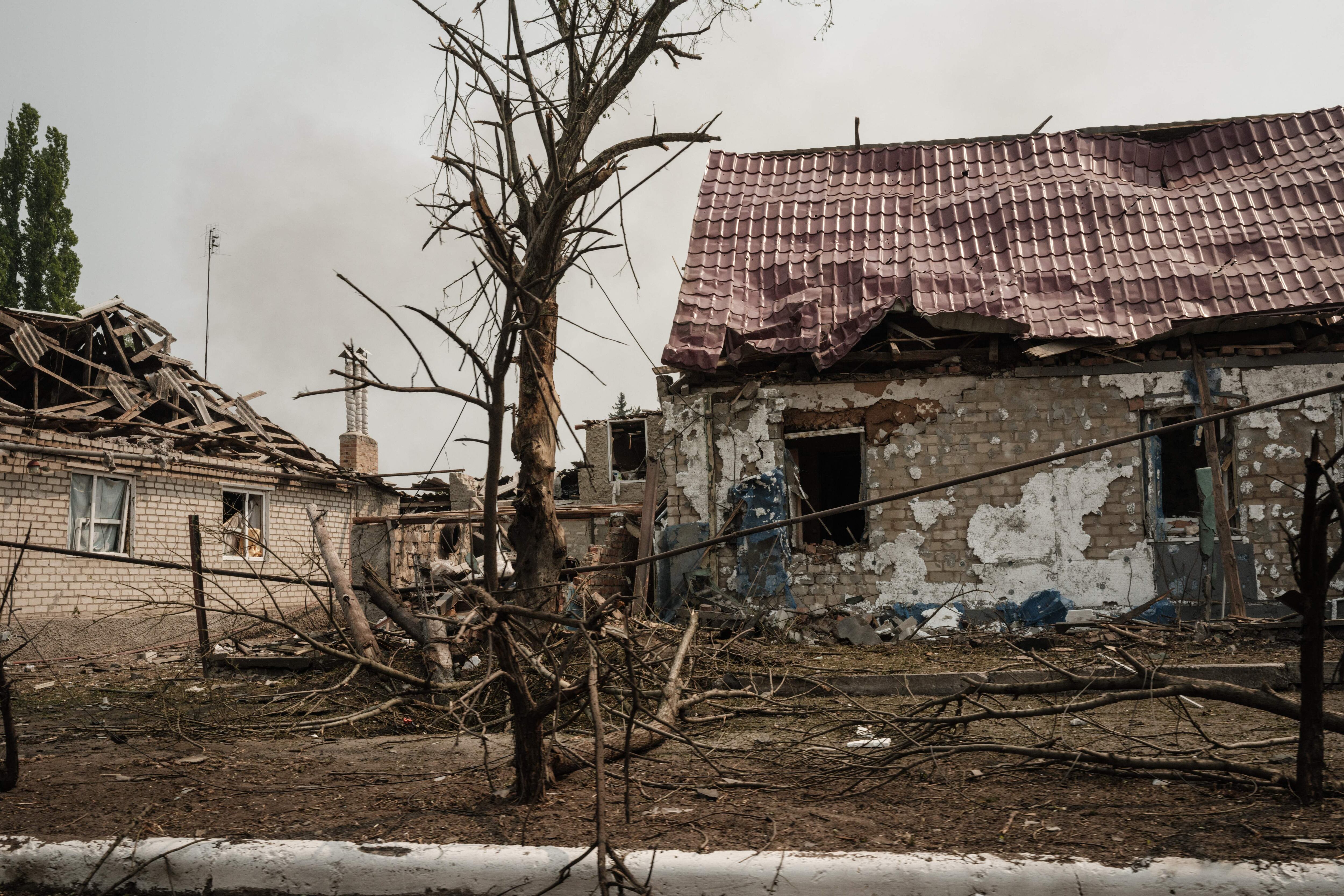 Buildings destroyed by shelling stand in Seversk, eastern Ukraine on May 8, 2022, amid the Russian invasion of Ukraine. (Photo by Yasuyoshi CHIBA / AFP) (Photo by YASUYOSHI CHIBA/AFP via Getty Images)
