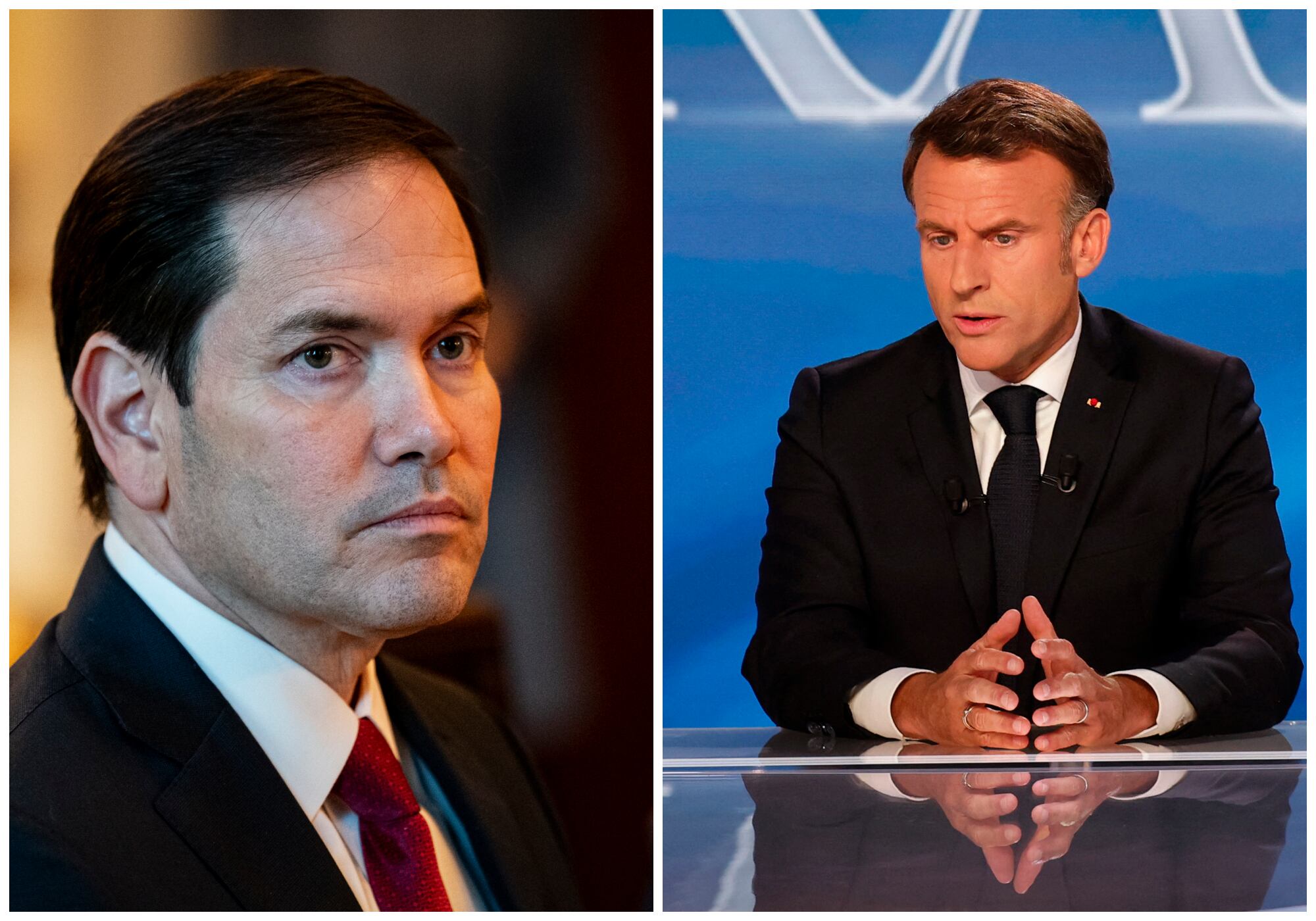 El secretario de Estado de EE.UU., Marco Rubio, y Emmanuel Macron, presidente de Francia. Foto: EFE.