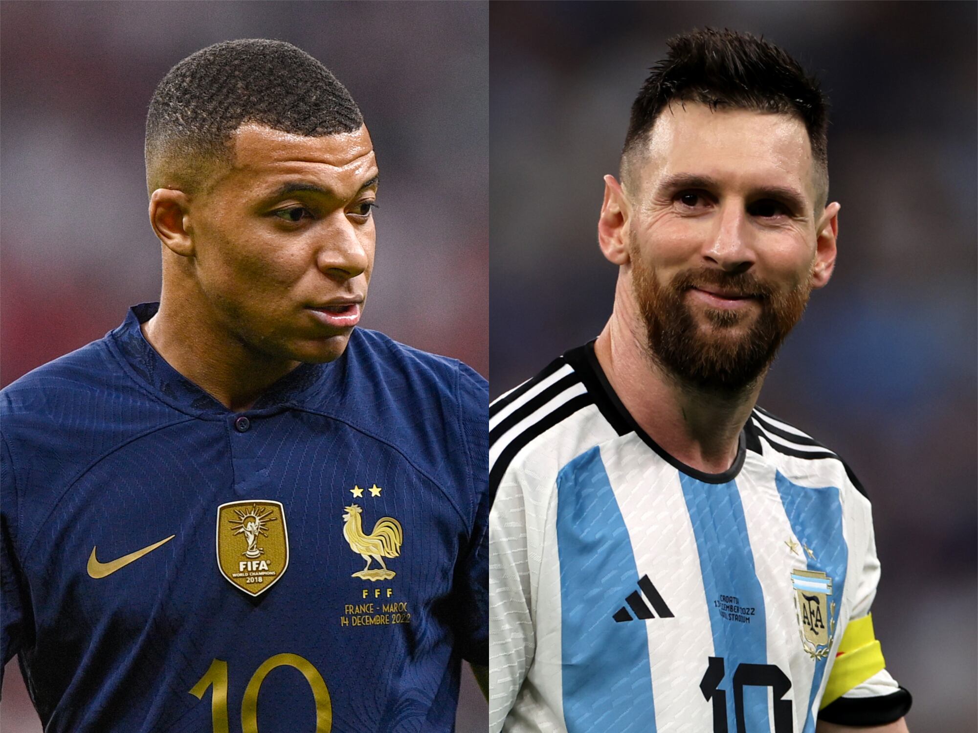 Kylian Mbappé y Lionel Messi. Foto: Pablo Morano/BSR Agency/Getty Images - Maryam Majd ATPImages/Getty Images