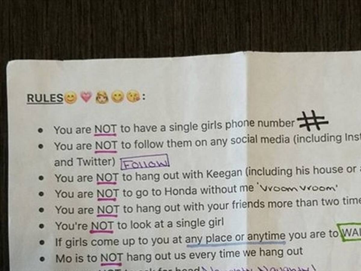 La exagerada lista de reglas que una mujer le impuso a su pareja