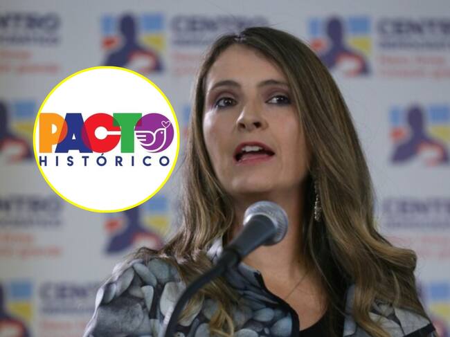 Paloma Valencia y logo del Pacto Histórico. Fotos: (Colprensa - Camila Díaz) / X @PactoCol