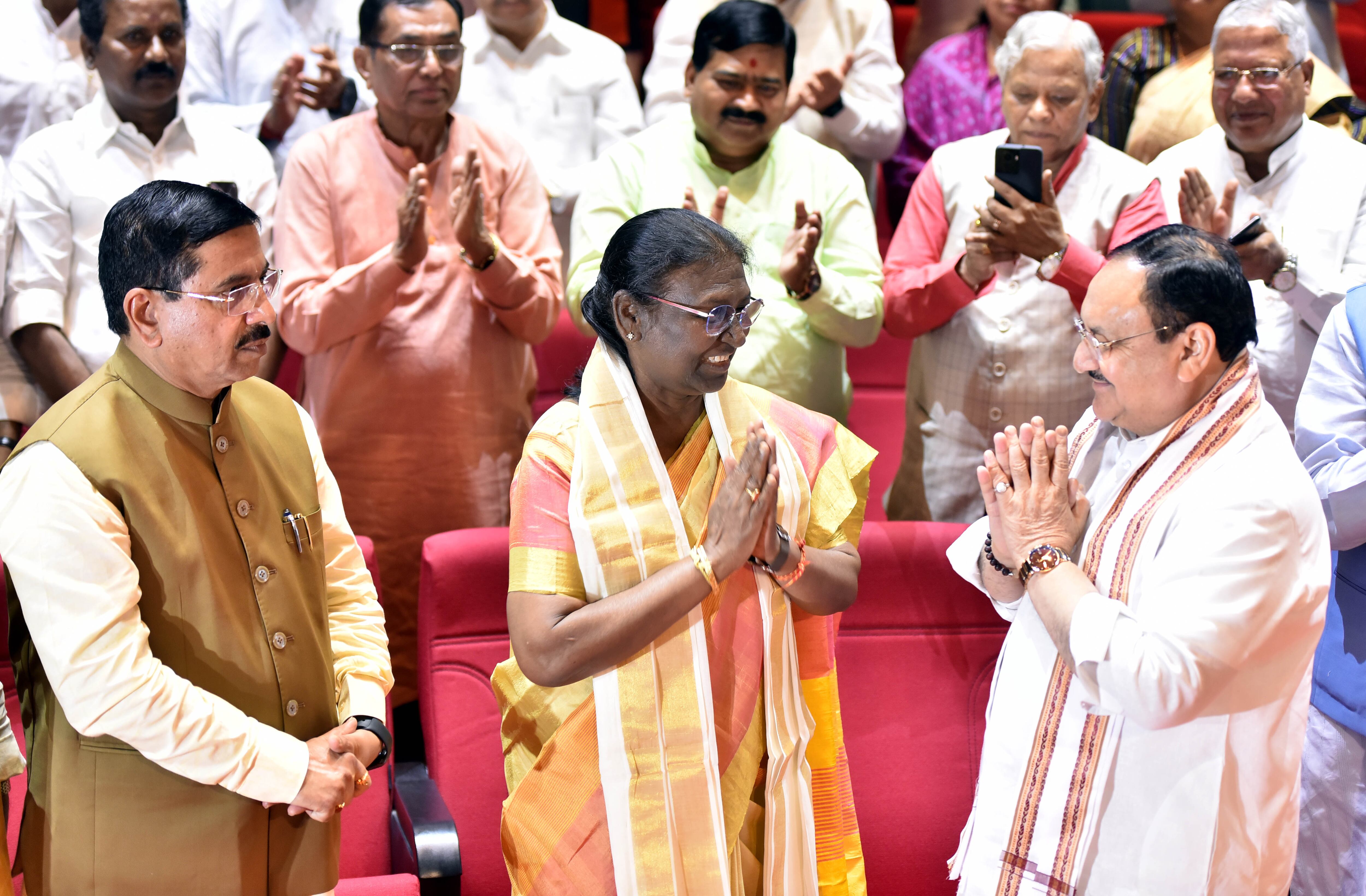 La candidata a la Presidencia, Draupadi Murmu, durante un encuentro en la Casa del Parlamento, en Nueva Delhi, India. (Photo by Sanjeev Verma/Hindustan Times via Getty Images)