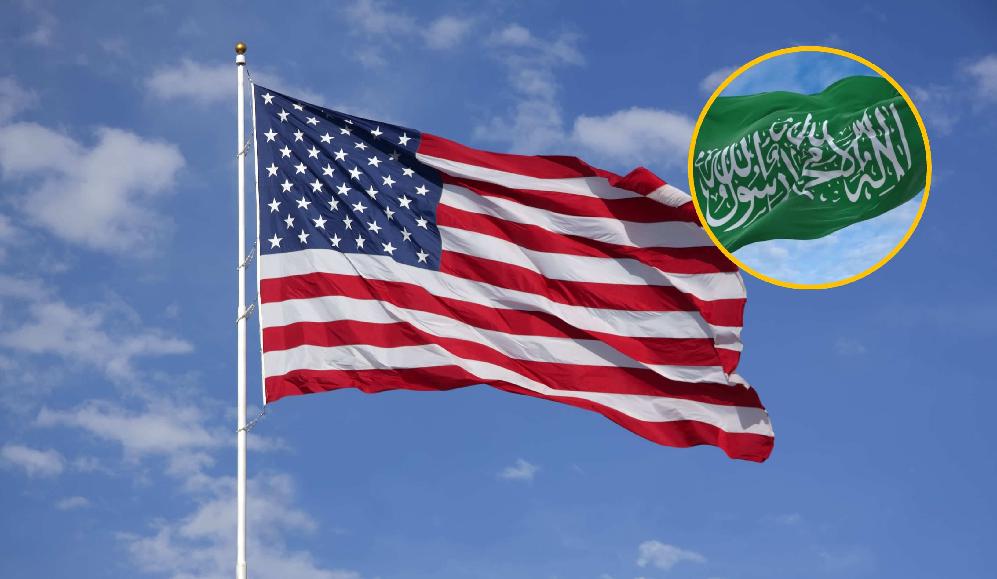 Banderas de EE.UU. y Hamás. Foto: Getty Images. 