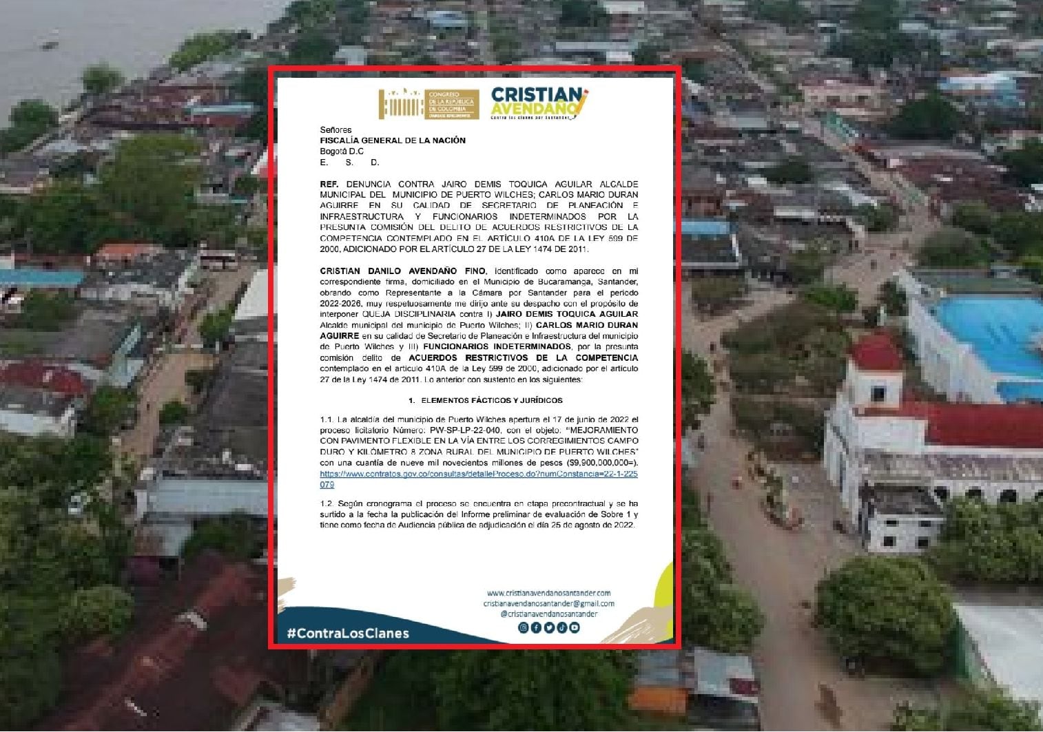 Denuncia Puerto Wilches / Imagen toma da de Redes sociales de Cristian Avendaño y Alcaldía de Puerto Wilches. 