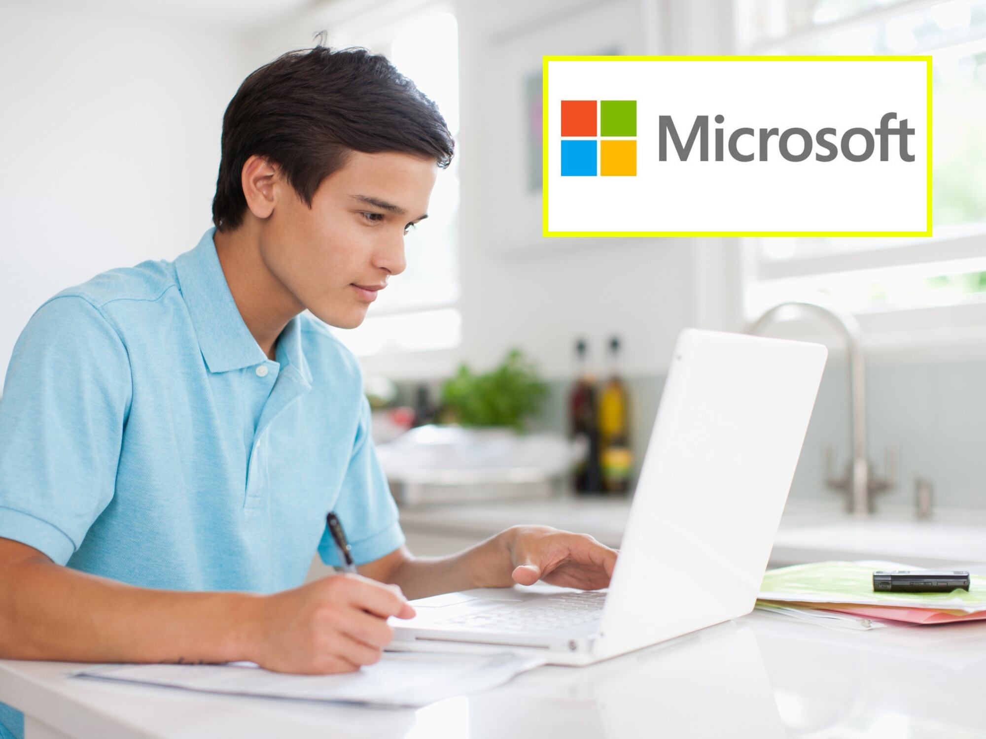Estudiante. Foto: Getty Images. Logo de Microsoft. Foto: Microsoft.