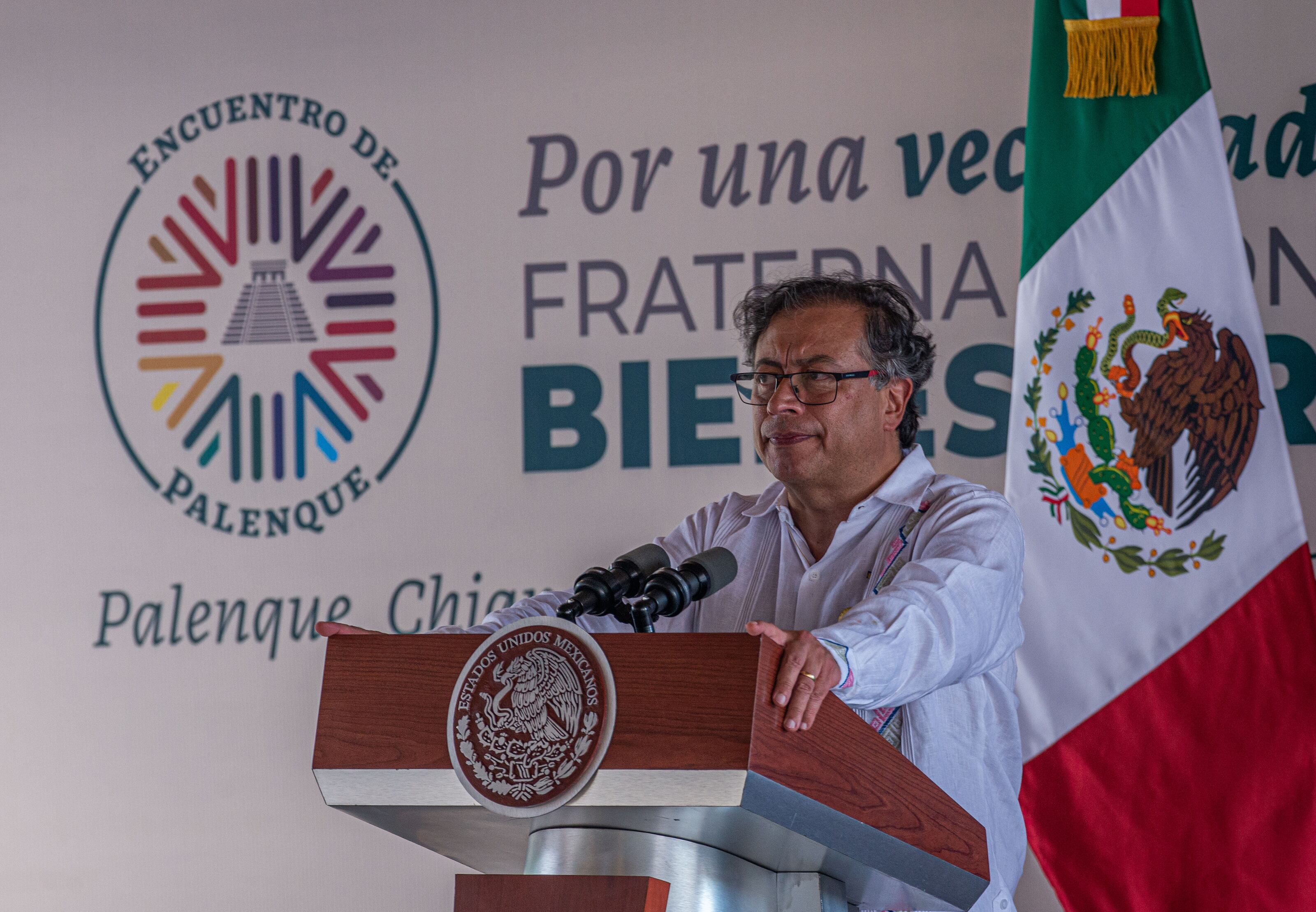 El presidente de Colombia, Gustavo Petro, participa en la cumbre migratoria hoy, en Palenque (México). EFE/ Carlos López