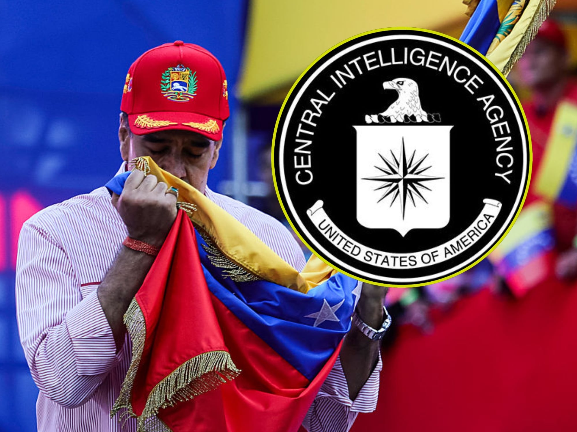 Nicolás Maduro y logo de la CIA. Fotos: Jesus Vargas/Getty Images / X @CIA