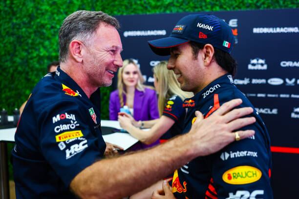 Christian Horner y Sergio Perez (Photo by Mark Thompson/Getty Images)