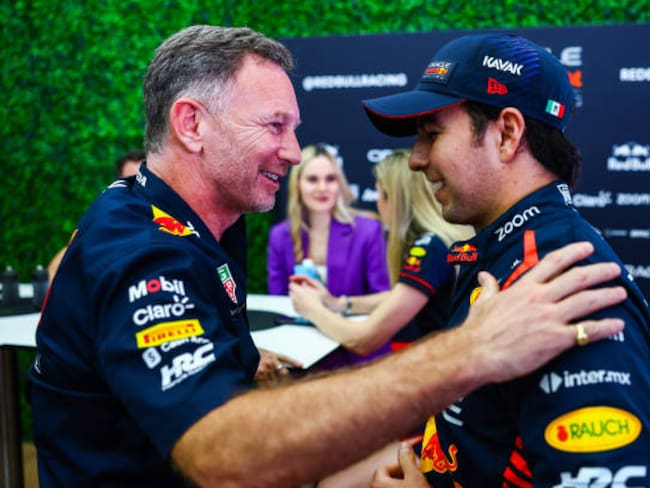Christian Horner y Sergio Perez (Photo by Mark Thompson/Getty Images)