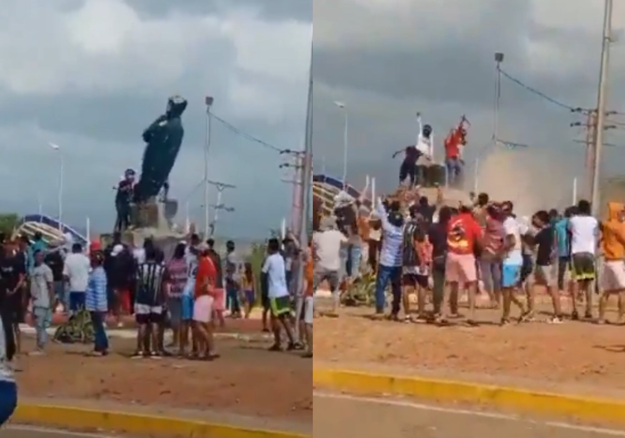 Estatua de Hugo Chávez derribada en Venezuela. Foto: Captura de pantalla video redes sociales