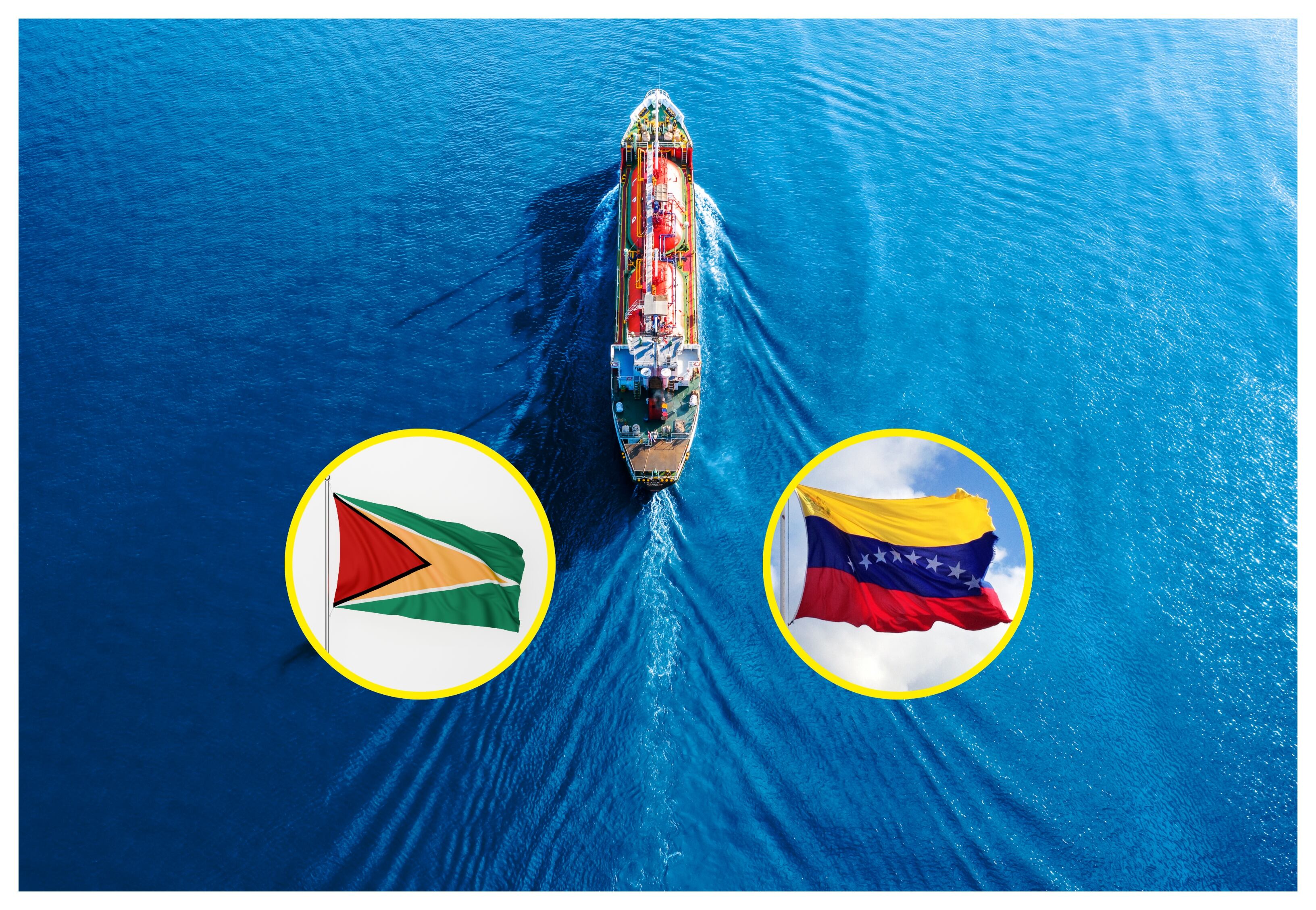 Referencia de buque y banderas de Venezuela y Guyana. vía Getty images.