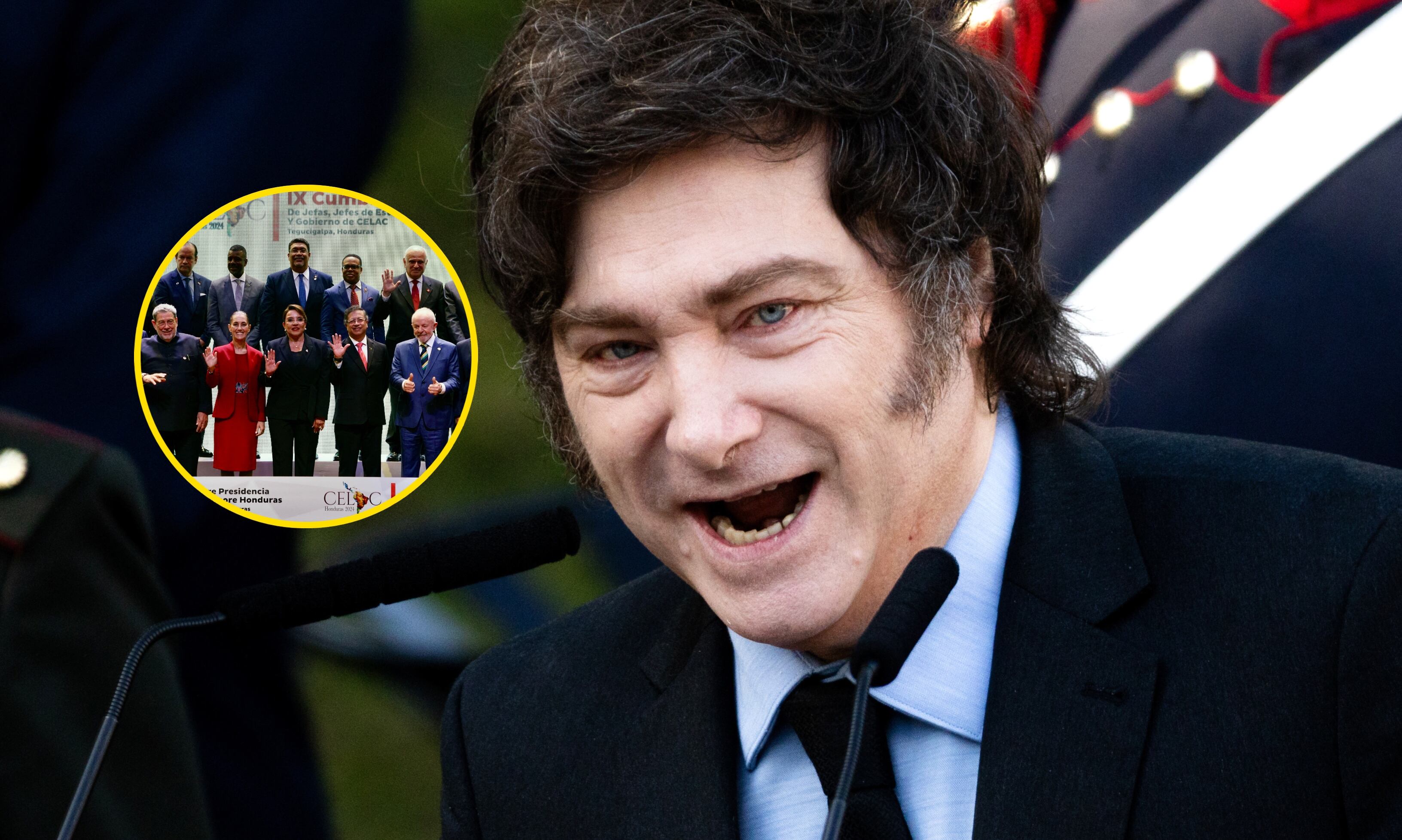 Presidente de argentina Javier Milei. FOTO: Tomas Cuesta/Getty Images. Miembros asistentes de CELAC. FOTO: STRINGER/AFP via Getty Images