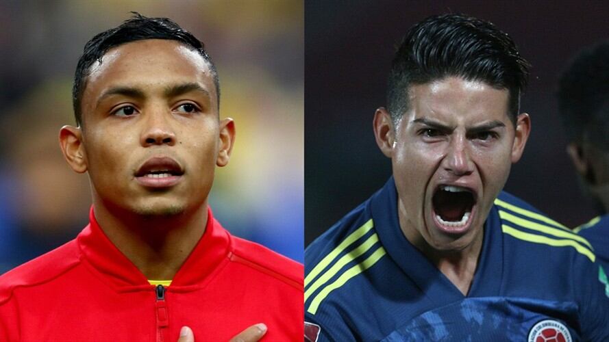 Luis Fernando Muriel y James Rodríguez en la Selección Colombia. Foto: Clive Rose/Getty Images - Claudio Reyes - Pool/Getty Images