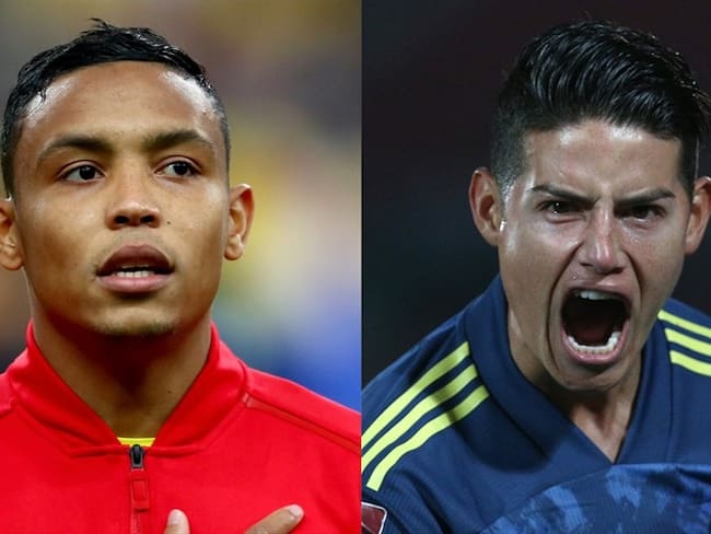 Luis Fernando Muriel y James Rodríguez en la Selección Colombia. Foto: Clive Rose/Getty Images - Claudio Reyes - Pool/Getty Images
