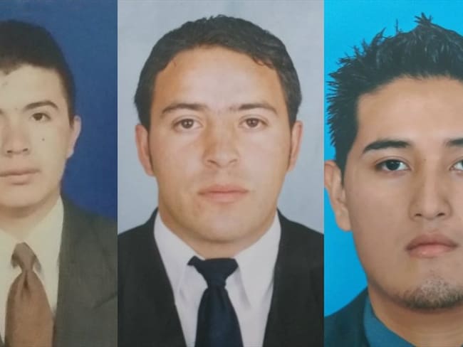 Douglas Dimitry Guerrero, Yair Alonso Montenegro y Willington Montenegro, investigadores del CTI, fueron asesinados en Nariño el pasado 11 de julio. Foto: Colprensa