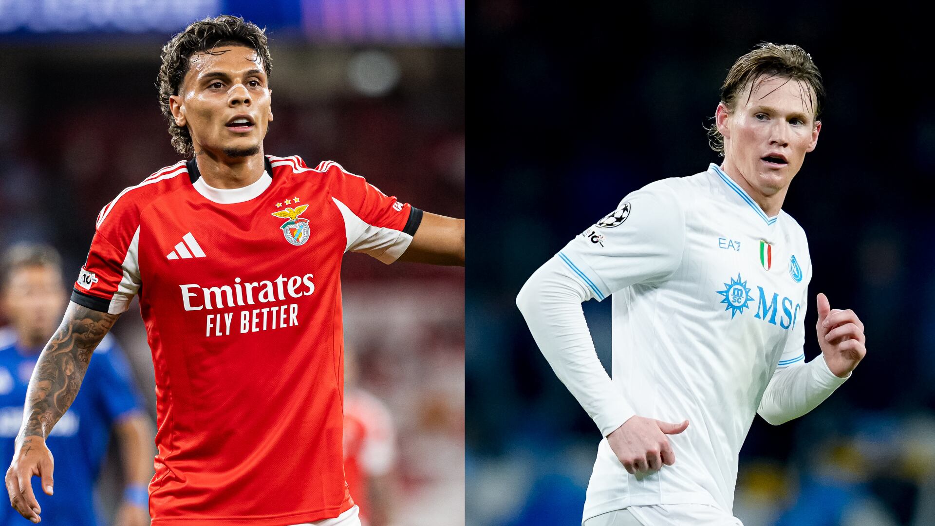 Richard Ríos y Scott McTominay con el SL Benfica y el SSC Napolí. FOTOS: Getty Images