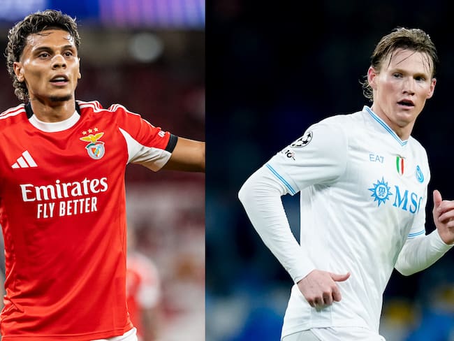 Richard Ríos y Scott McTominay con el SL Benfica y el SSC Napolí. FOTOS: Getty Images