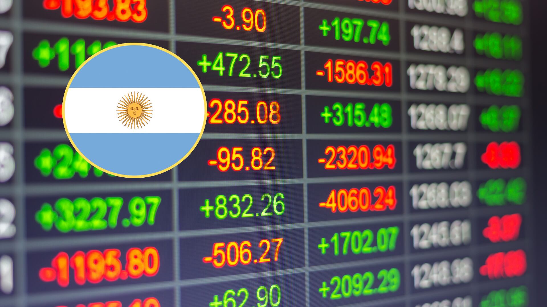 Bolsa de valores, imagen de referencia y bandera de Argentina. Foto. Getty Images